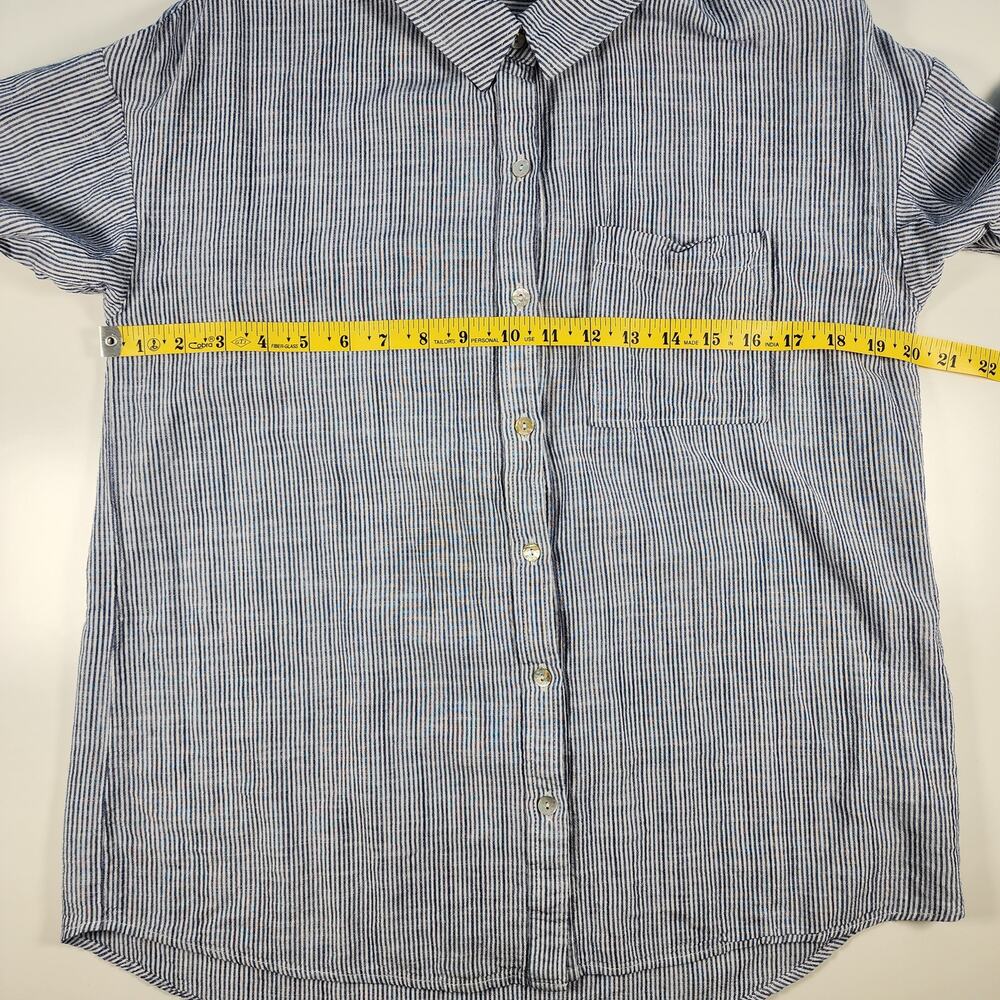 BeCool Blue White Stripe Button Up Shirt Linen Blend S/M Casual Top - Picture 4 of 10